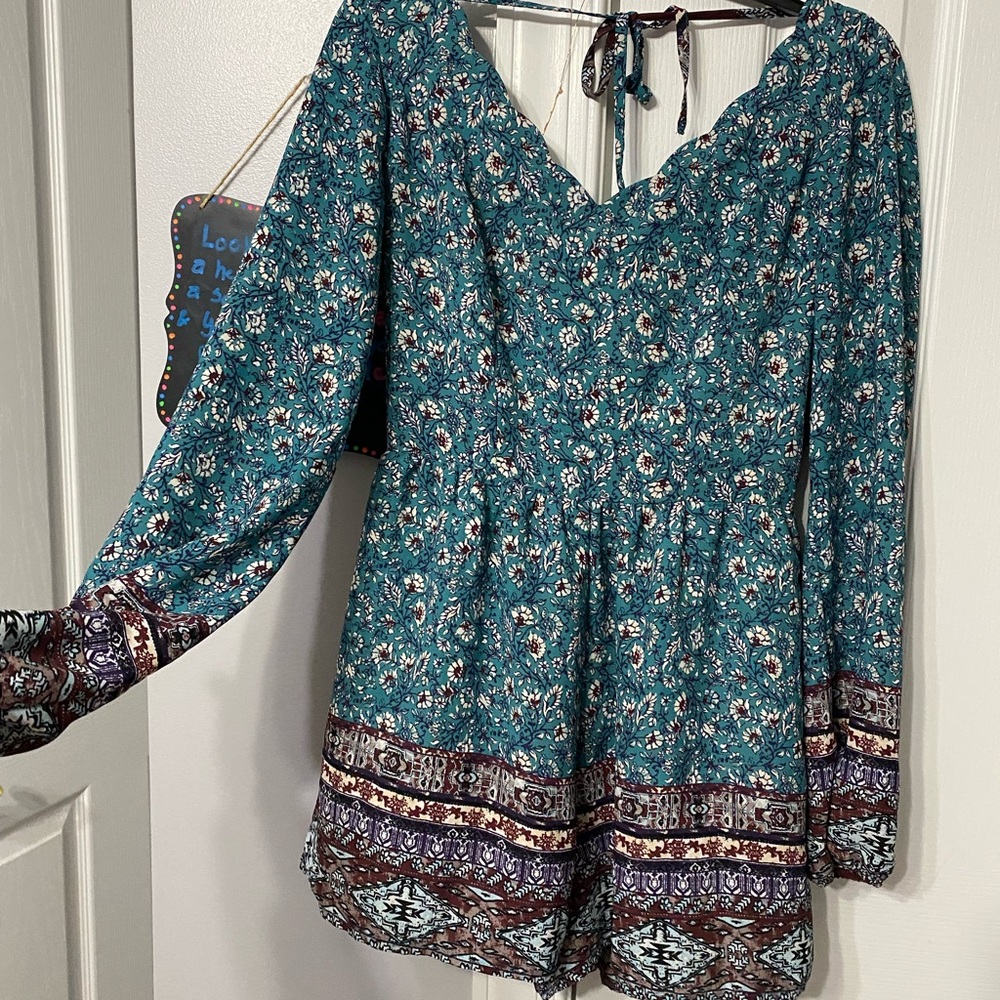 Long sleeve romper with pockets and top tie